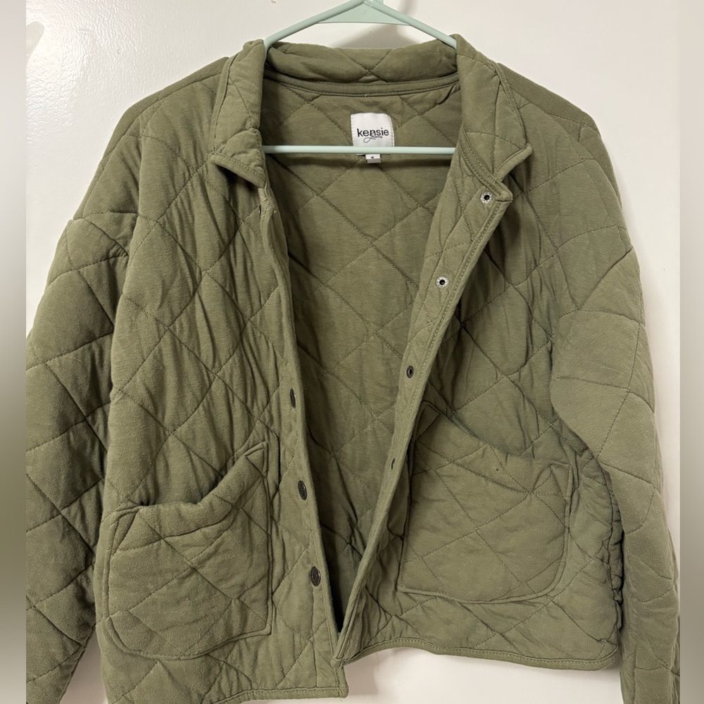 Kensie Jeans Quilted Snap Green Jacket Size S